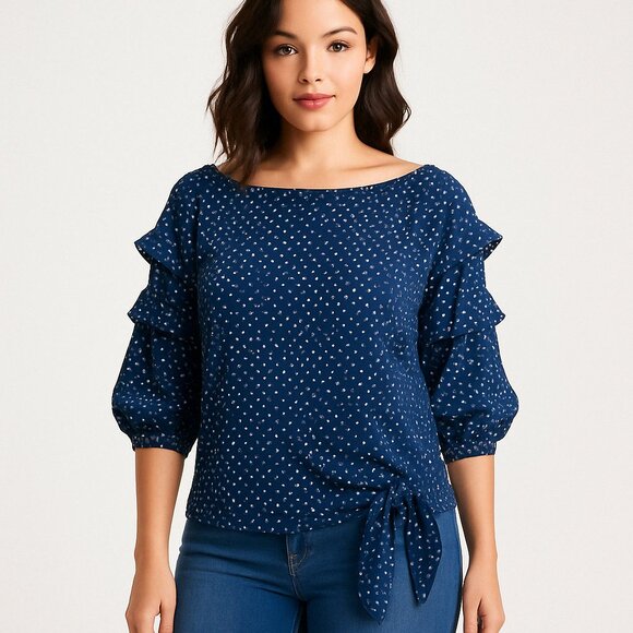 CeCe Dresses & Skirts - CeCe(NWOT) Women's Black White Polka Dot Off Shoulder Ruffle Sleeve Blouse Top S